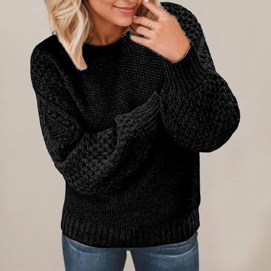 Damen Grobstrickpullover mit voluminösen Ärmeln und strukturiertem Design EB