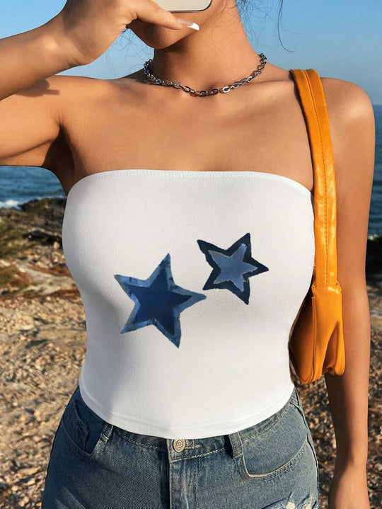 Damen Bandeau-Top mit maritimen Motiv und elastischem Material EB