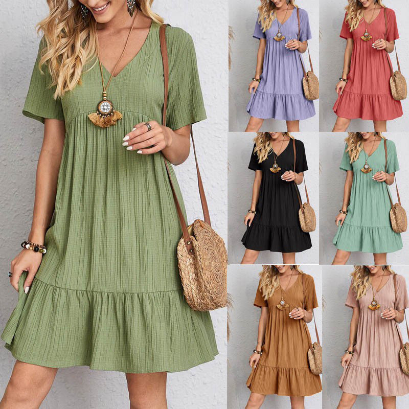 Damen V-Ausschnitt Faltenkleid mit Volant-Details EB