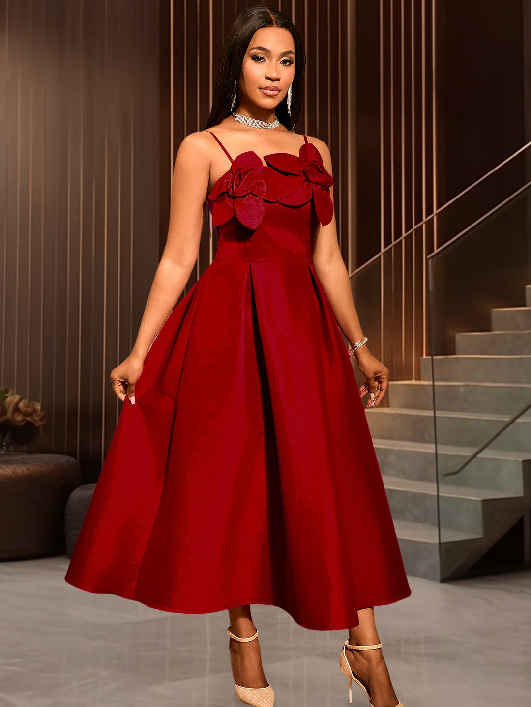Damen A-Linien Kleid mit floralem Akzent EB