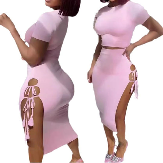 Damen elegantes Midi-Kleid mit verspielten Cut-Outs und dekorativen Fransen EB