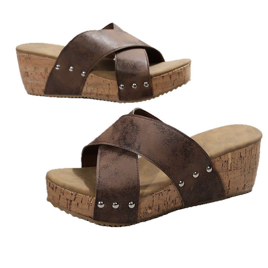 Damen Wedge-Sandalen mit elastischem Obermaterial und rutschfester Sohle EB