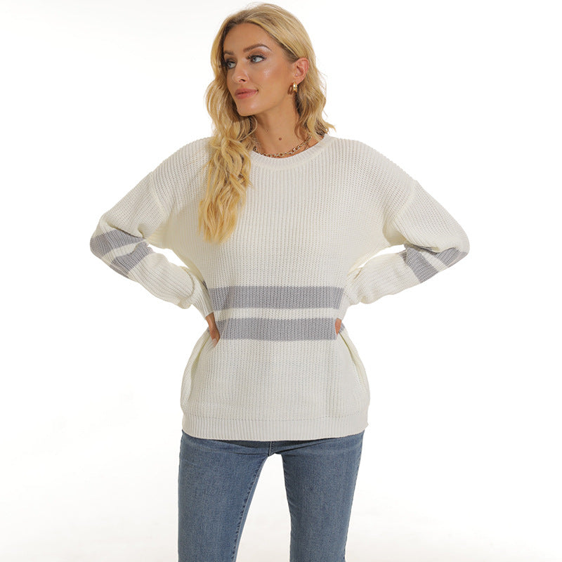 Damen lässiger Pullover mit modischem Streifenmuster EB