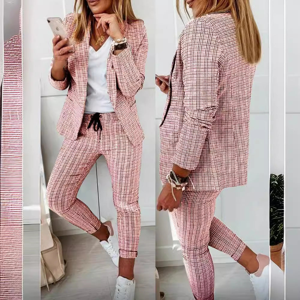 Damen nan Smart-Casual Blazer-Set mit offenem Longblazer und tapered Jogpant mit Kordelzug EB