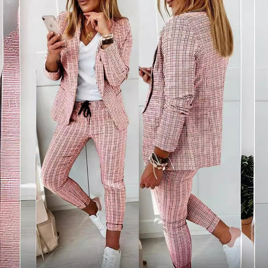 Damen nan Smart-Casual Blazer-Set mit offenem Longblazer und tapered Jogpant mit Kordelzug EB