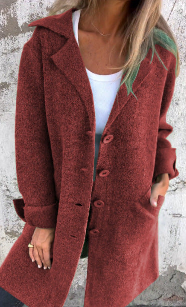 Damen Elegante Wolljacke mit durchgehender Knopfleiste und großzügigen Taschen EB