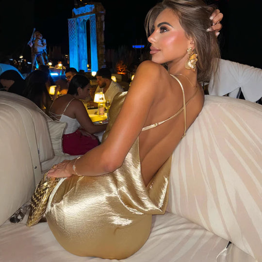 Damen Glamouröses Abendkleid mit schimmerndem Satin und spaghettiträgern EB