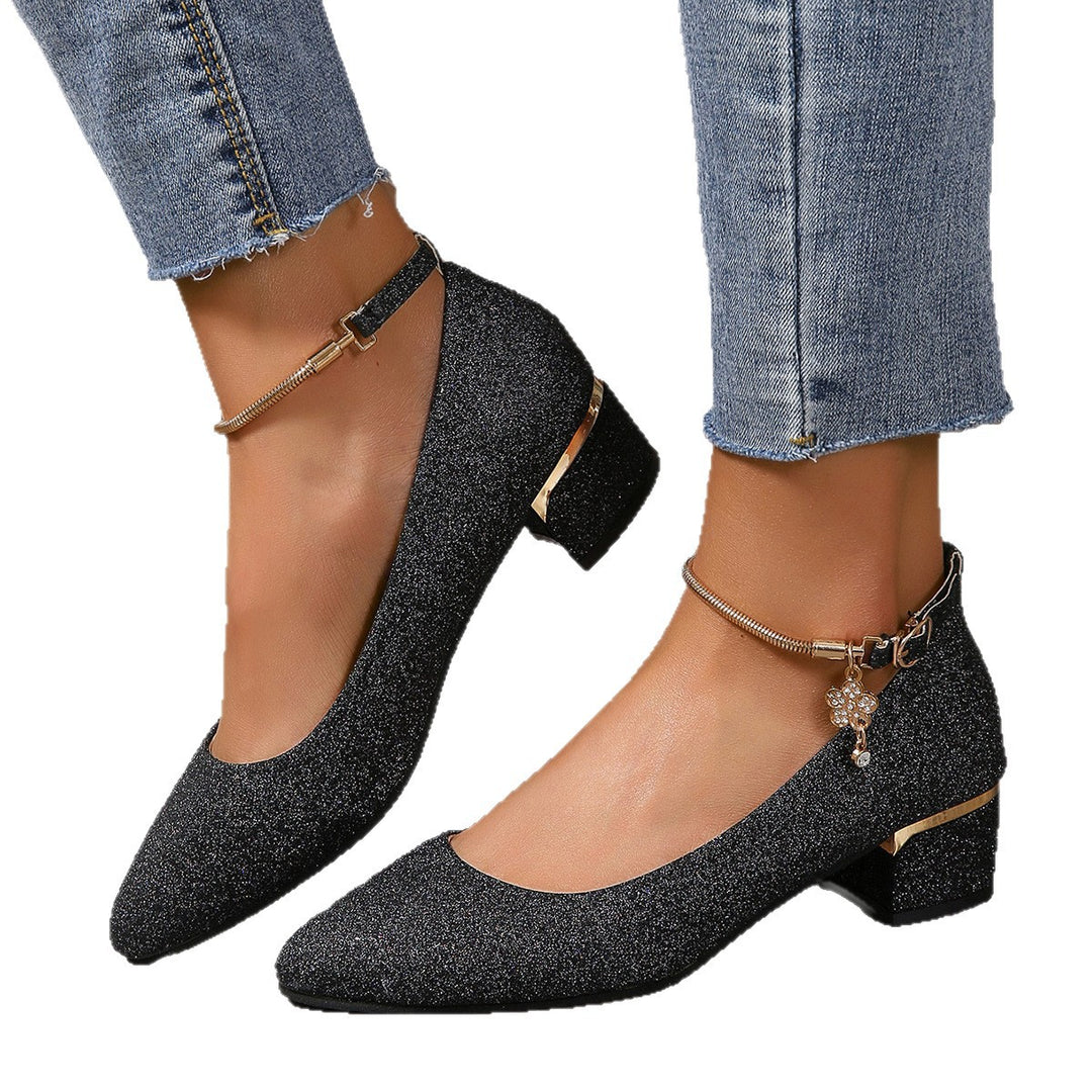 Damen elegante Glitzer-Pumps mit komfortablem Blockabsatz EB