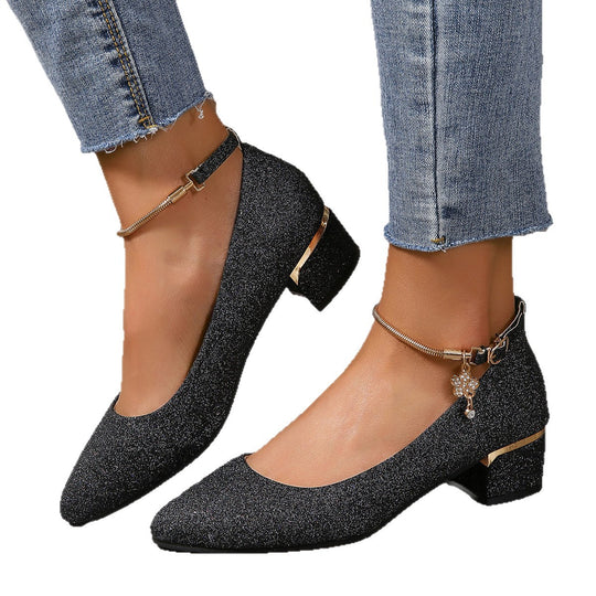 Damen elegante Glitzer-Pumps mit komfortablem Blockabsatz EB