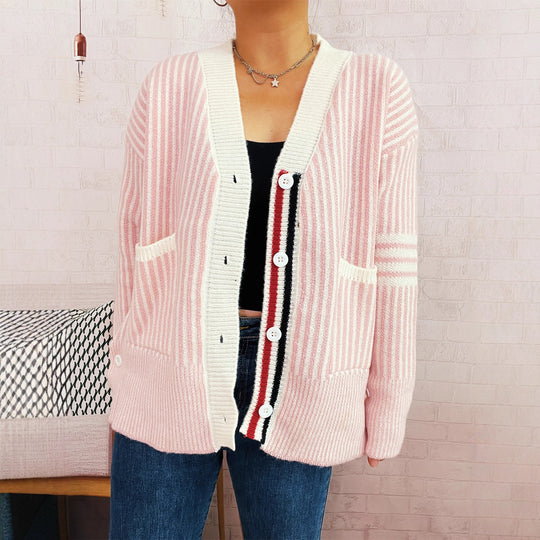 Damen Strickjacke mit modischem Streifenmuster EB