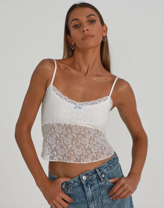 Damen Spitzen-Cami-Top mit zarter Blumenstickerei und feinen Trägern EB