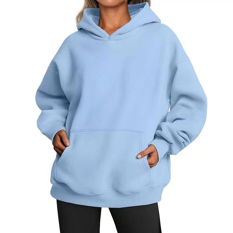 Damen nan extralanger Oversize-Kapuzenpullover im Boxy-Schnitt mit Kängurutasche und geripptem Abschluss EB