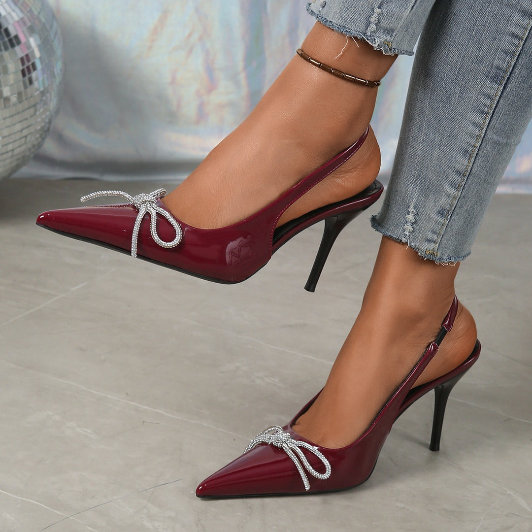 Damen Elegante Slingback High-Heel Pumps mit funkelndem Schmuckdetail EB