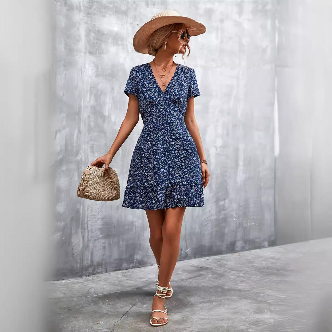 Damen Sommerliches Minikleid mit floralem Design und verspieltem Saum EB