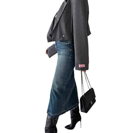 Damen Jeansrock mit hohem Schlitz im modernen Used-Look EB
