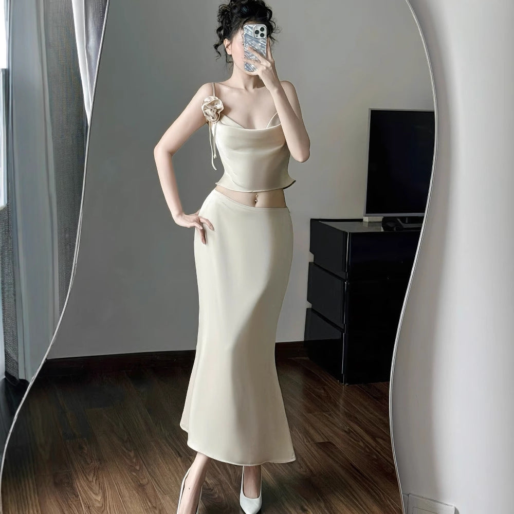 Damen elegantes zweites Etui-Kleid mit Rüschen und Trägern EB