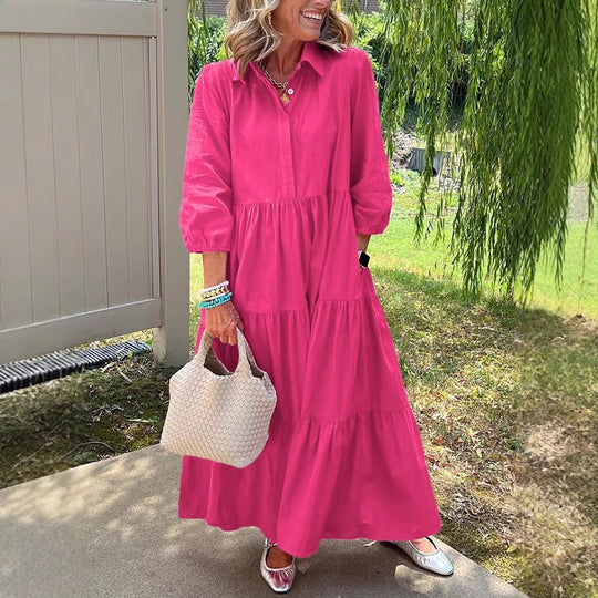 EB | Lässiges Einfarbiges Patchworkkleid mit Reverstasche