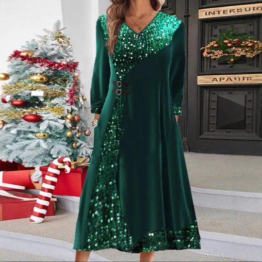 Damen Maxikleid mit eleganten Pailletten und fließendem Schnitt Heidi-Mode