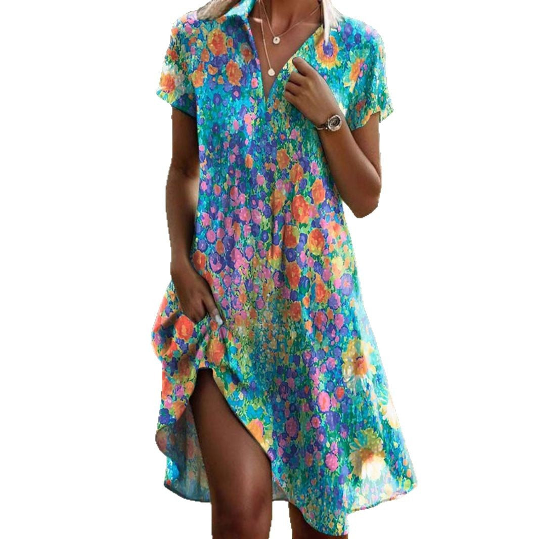 Damen Freizeitkleid mit floralem Design und asymmetrischem Schnitt EB