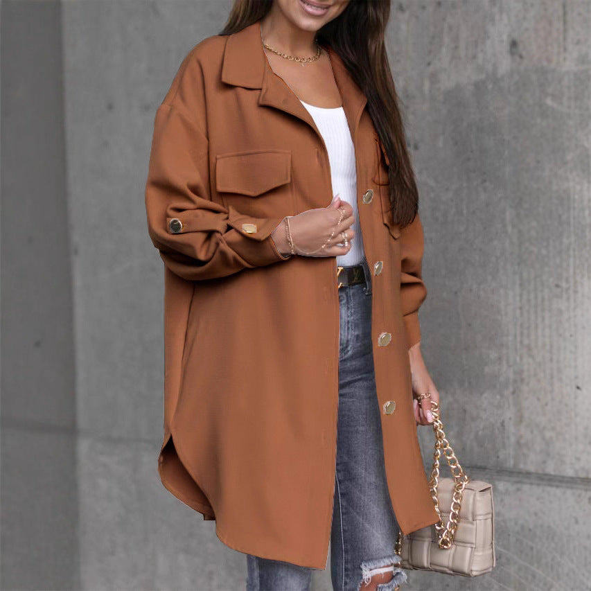 Damen Oversize-Chic Hemdenjacke mit Taschen und Knopfdetails EB