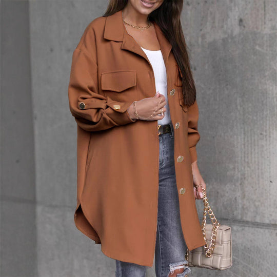 Damen Oversize-Chic Hemdenjacke mit Taschen und Knopfdetails EB
