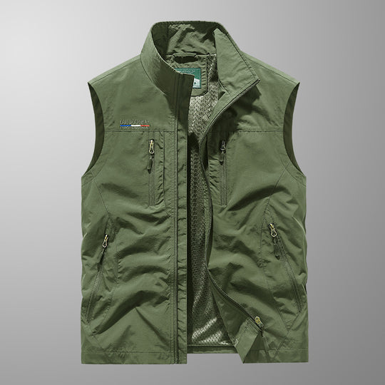 Herren Multifunktionale Outdoor-Utility‑Weste mit Mesh‑Innenfutter und zahlreichen Taschen EB