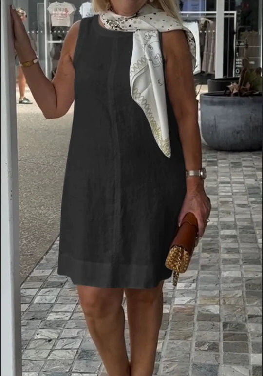 Damen Sommerkleid aus leichtem Leinenstoff mit modischem Halstuch EB