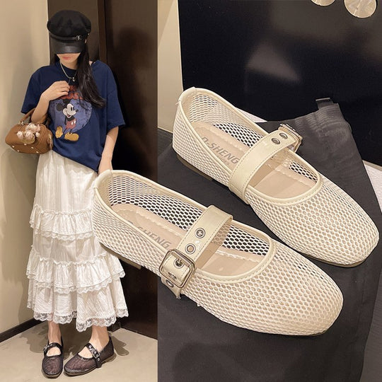 Damen Vintage Ballerinas mit dekorativem Schnallenverschluss EB