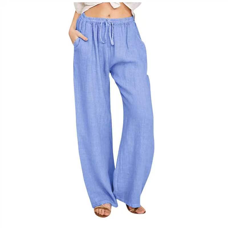 Damen nan weite Leinenhose mit Tunnelzug, hoher Bund und praktischen Seitentaschen EB