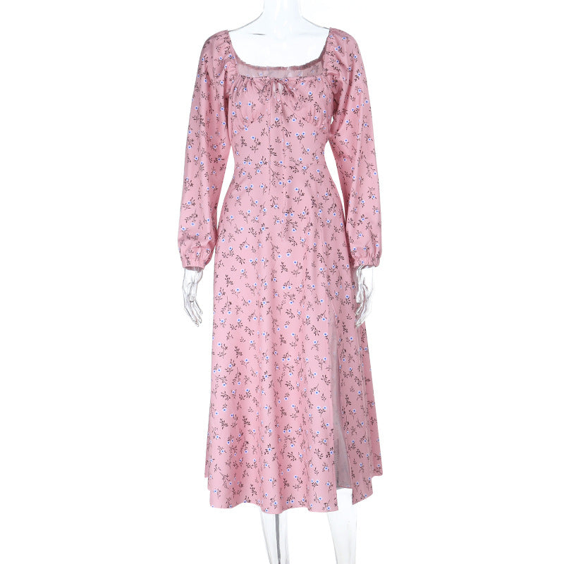 Damen Vintage-inspiriertes Midikleid mit quadratischem Ausschnitt, geraffter Brustpartie und langen Ärmeln EB