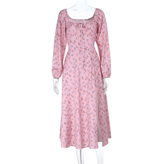 Damen Vintage-inspiriertes Midikleid mit quadratischem Ausschnitt, geraffter Brustpartie und langen Ärmeln EB