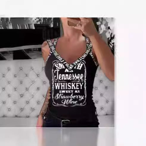 Damen Tanktop mit V-Ausschnitt und auffälligem Druck EB