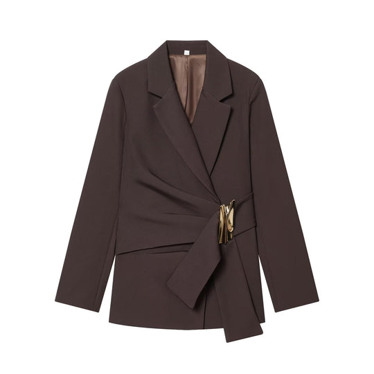 Damen nan elegante High‑Waist Weitbein-Anzughose mit flachem Bund und verdeckter Naht EB