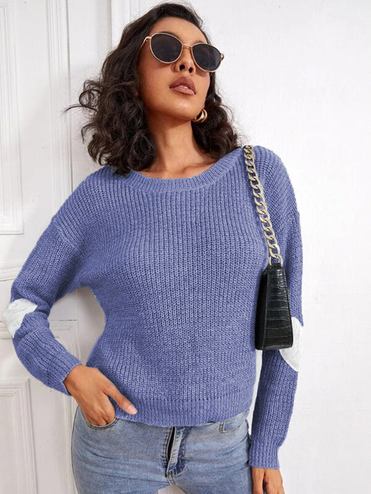 Damen Modischer Strickpullover mit kontrastierenden Ärmelakzenten EB