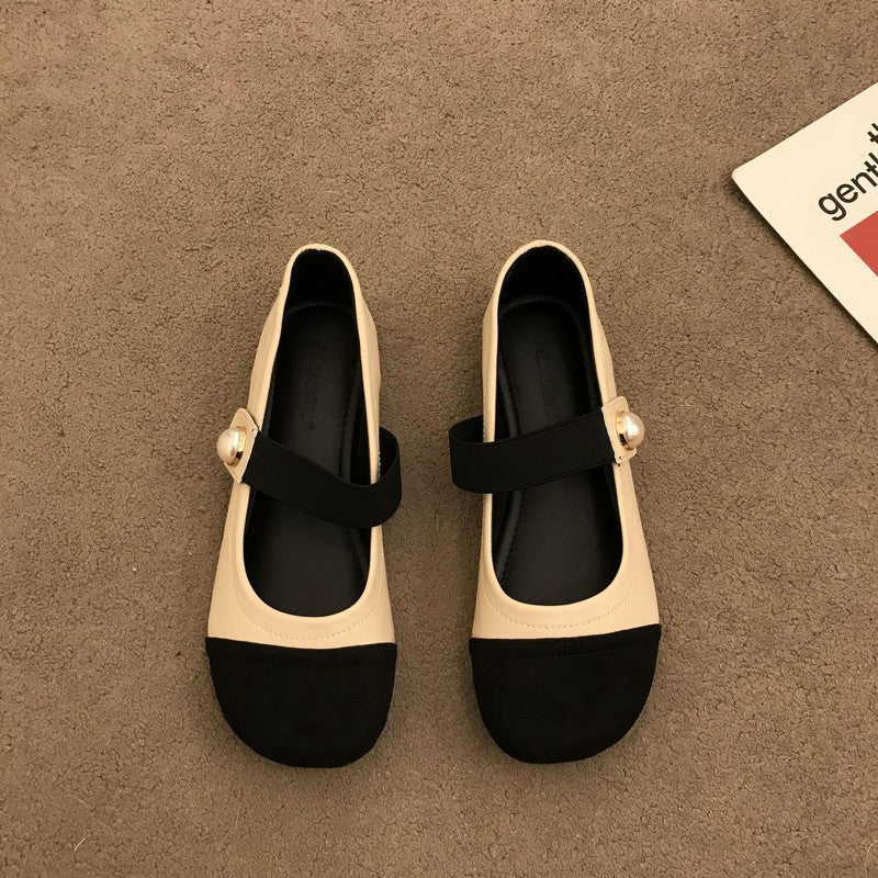 Damen Elegante Ballerina-Schuhe mit Perlenverzierung und bequemen Riemen EB