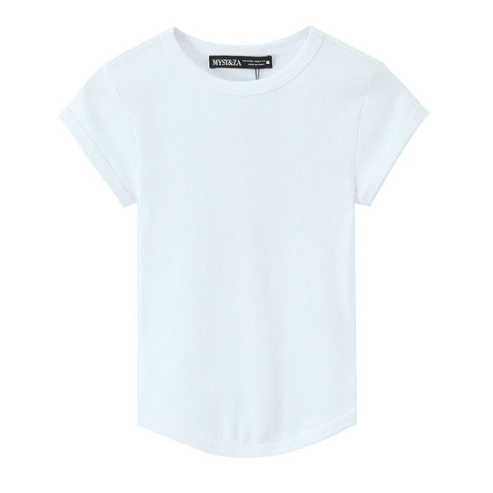 Damen hochwertiges, figurbetontes Basic-T-Shirt mit feiner Rippstruktur EB