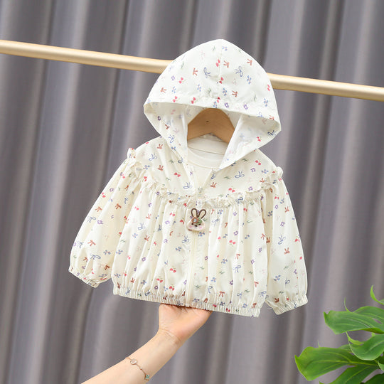 Mädchen Nan leichte Kapuzen-Rüschensaum Baby Windbreaker Jacke EB