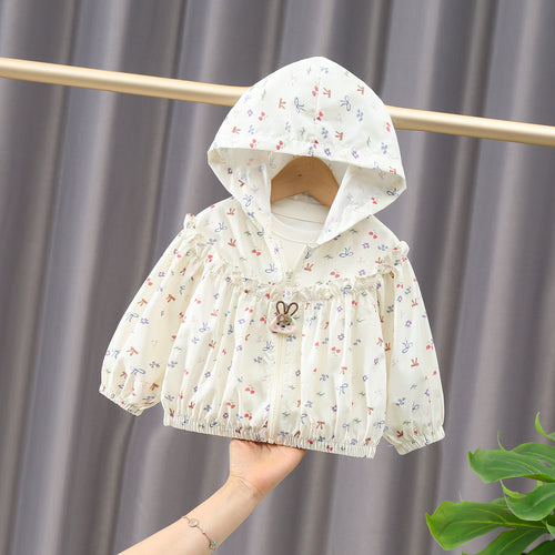 Mädchen Nan leichte Kapuzen-Rüschensaum Baby Windbreaker Jacke EB