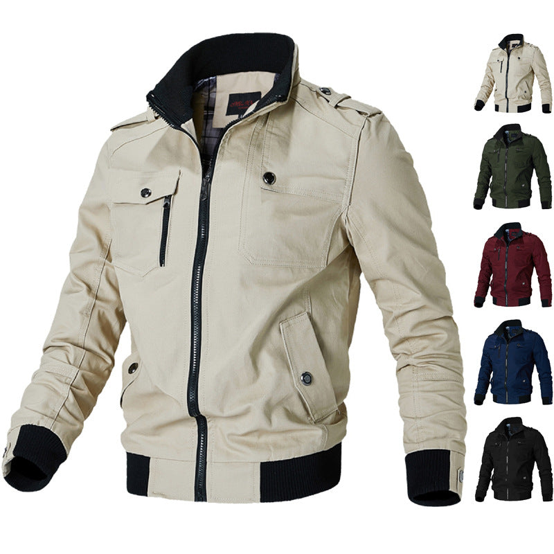 Herren nan modische Field-Bomberjacke aus robustem Baumwoll-Canvas mit Epauletten, Reißverschluss und geripptem Saum EB