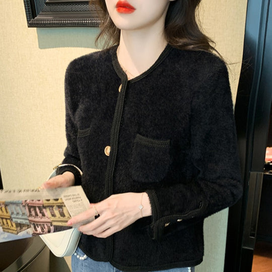 Damen elegante Strickjacke mit goldenen Knöpfen EB