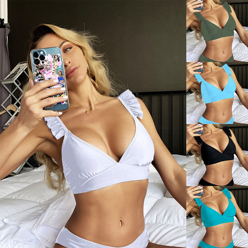 Damen Triangel-Bikinioberteil mit verspieltem Rüschendesign EB