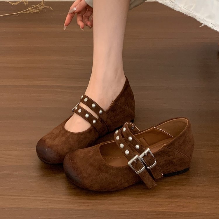 Damen elegante Ballerinas mit dekorativen Schnallen und stützender Innensohle EB