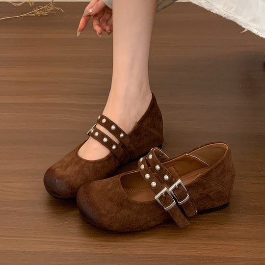 Damen elegante Ballerinas mit dekorativen Schnallen und stützender Innensohle EB