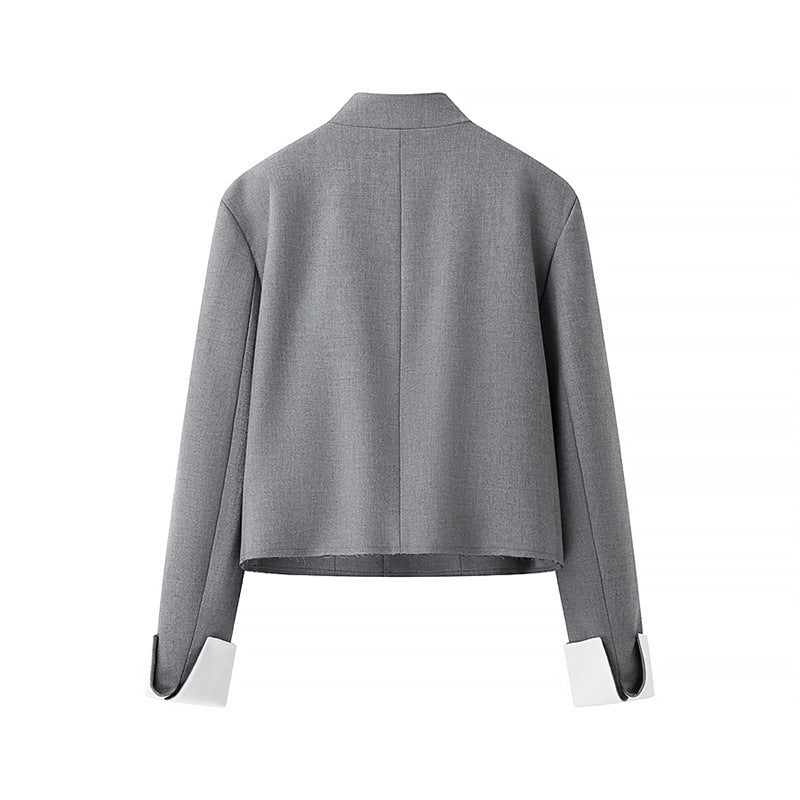 Damen modische Kurzjacke mit asymmetrischem Design und elegantem Stehkragen EB