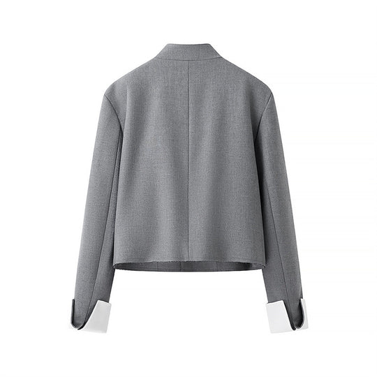 Damen modische Kurzjacke mit asymmetrischem Design und elegantem Stehkragen EB