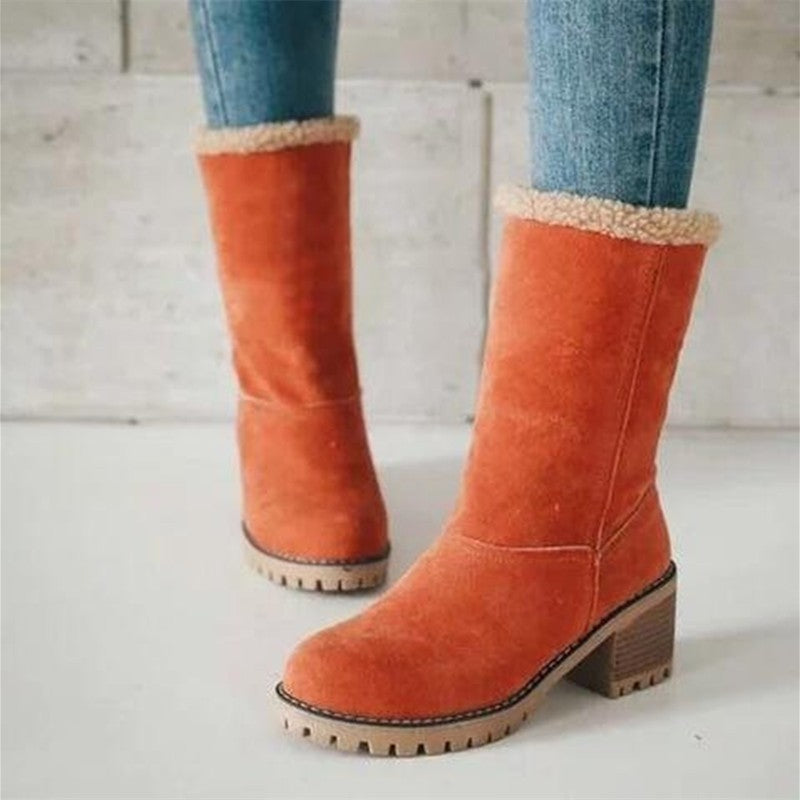 Damen Stiefeletten mit kuscheligem Schafsfellkragen und robustem Blockabsatz EB