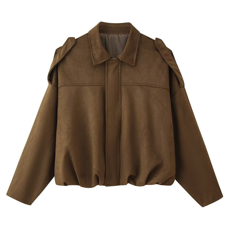 Damen Kurzgeschnittene Oversize Blousonjacke mit Schulterklappen EB