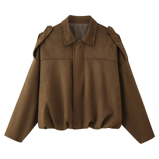 Damen Kurzgeschnittene Oversize Blousonjacke mit Schulterklappen EB
