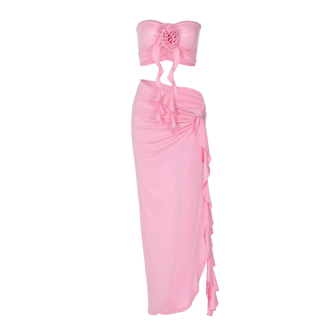 Damen Borten Maxikleid mit asymmetrischem Saum EB