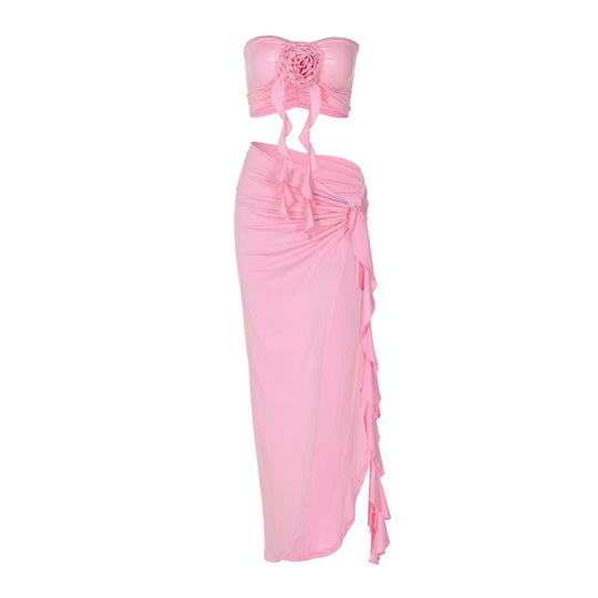 Damen Borten Maxikleid mit asymmetrischem Saum EB